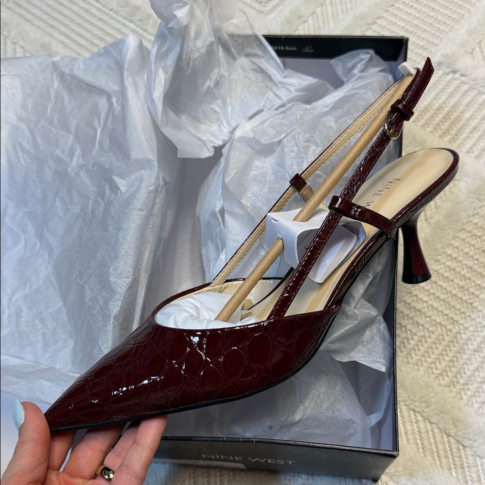 Nine West - Rhonda Kitten Heel Slingback Pumps - Dark Red